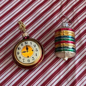 Vintage  Christmas Clock & Ornament Set